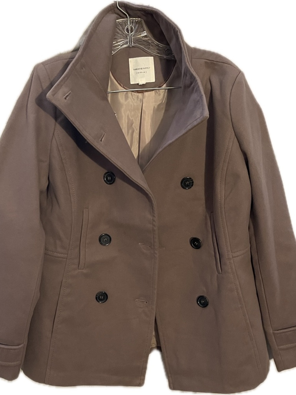 Thread & Supply Double-Breasted Peacoat - Taupe Brown (NWOT)